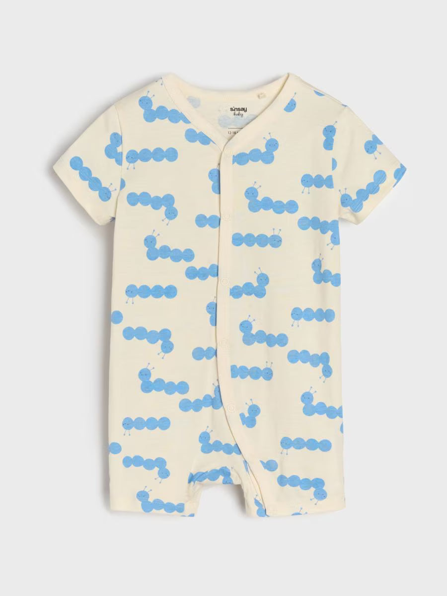 2er-Pack Baby-Strampler aus Baumwolle – Beige & Weiß, Druckknöpfe, Kurzarm
