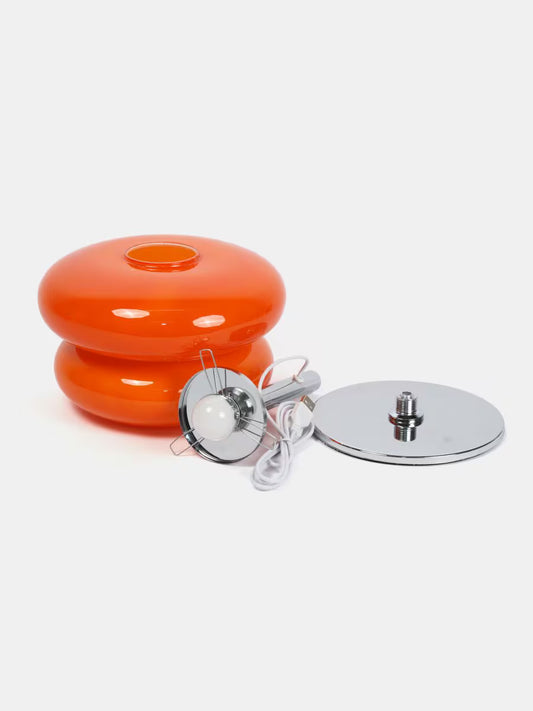 Retro LED Tischlampe aus Glas – Orange & Silber – Ø 20 cm