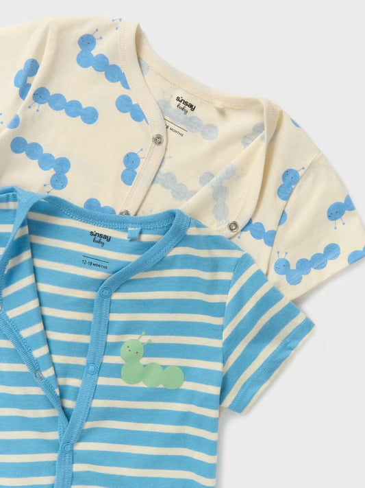 2er-Pack Baby-Strampler aus Baumwolle – Beige & Weiß, Druckknöpfe, Kurzarm