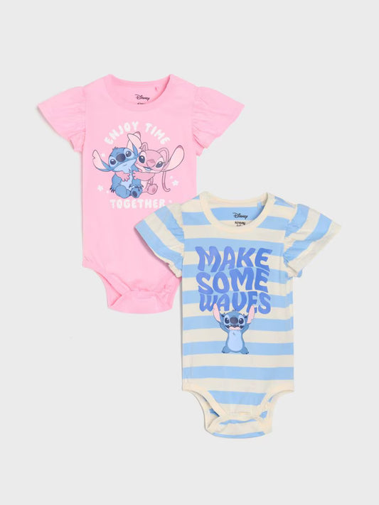 2er-Pack Baby-Bodys mit Stitch-Motiv – 100 % Baumwolle, Kurzarm, Druckknöpfe