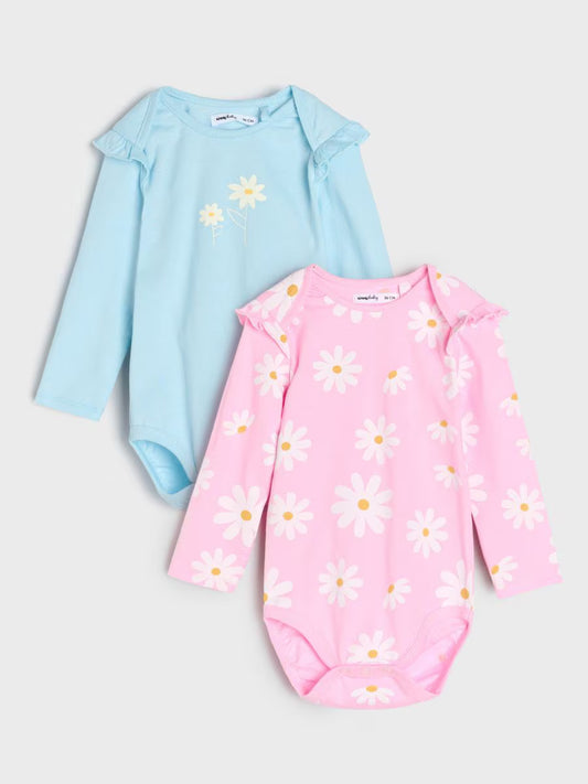 2er-Pack Baby-Bodys im Pastell-Look – 100 % Baumwolle, Kurzarm, Druckknöpfe