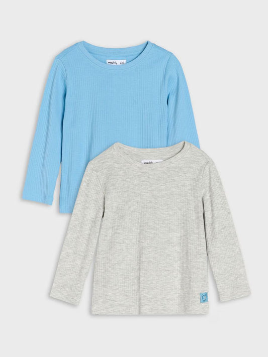 2er-Pack Baby-Langarmshirts – Grau, 100 % Baumwolle, Unisex