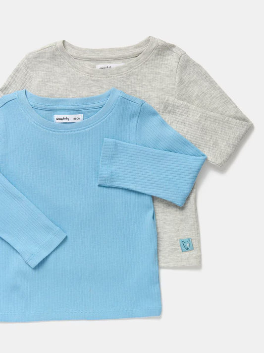2er-Pack Baby-Langarmshirts – Grau, 100 % Baumwolle, Unisex