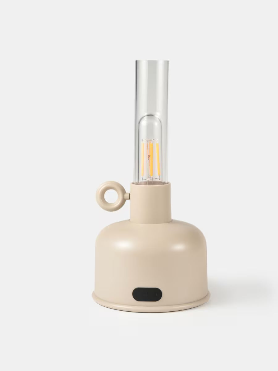 Retro LED Tischlampe mit Helligkeitseinstellung – Rund, Beige, 11 cm Ø x 22 cm