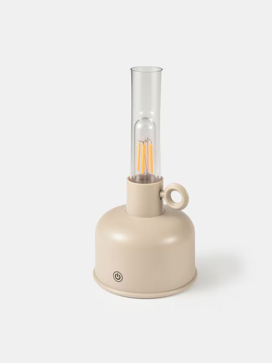Retro LED Tischlampe mit Helligkeitseinstellung – Rund, Beige, 11 cm Ø x 22 cm