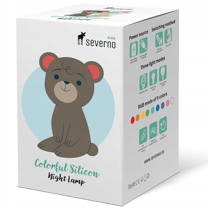 Severno Kids Silikon Nachtlampe RGB LED XXL für Kinder – USB & Fernbedienung, 9 Farben, 9 Helligkeitsstufen