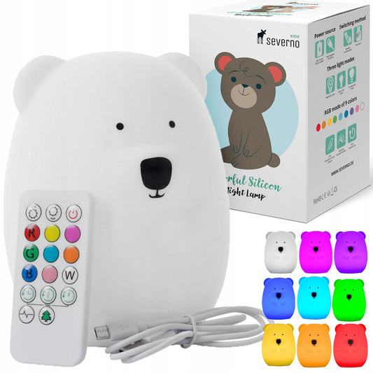 Severno Kids Silikon Nachtlampe RGB LED XXL für Kinder – USB & Fernbedienung, 9 Farben, 9 Helligkeitsstufen