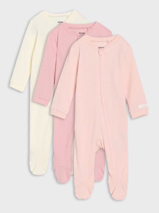 "3er-Pack Babystrampler aus gerippter Baumwolle – Rosa, Creme und Beige – Weich und atmungsaktiv für empfindliche Babyhaut"
